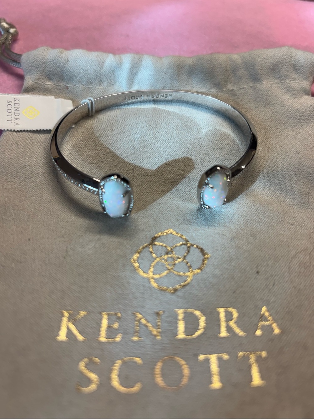 Kendra Scott Elton Bracelet - Silver Opal-Effect Open Cuff Bracelet